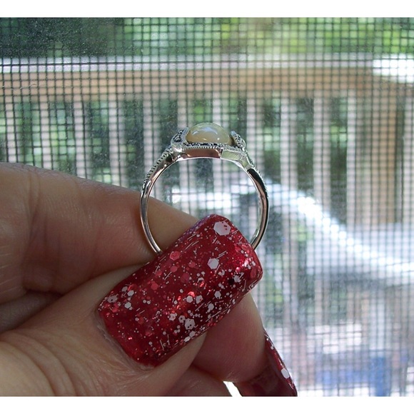 925 STERLING SILVER Marquise Mother Of Pearl & Marcasite Ring - Picture 7 of 15